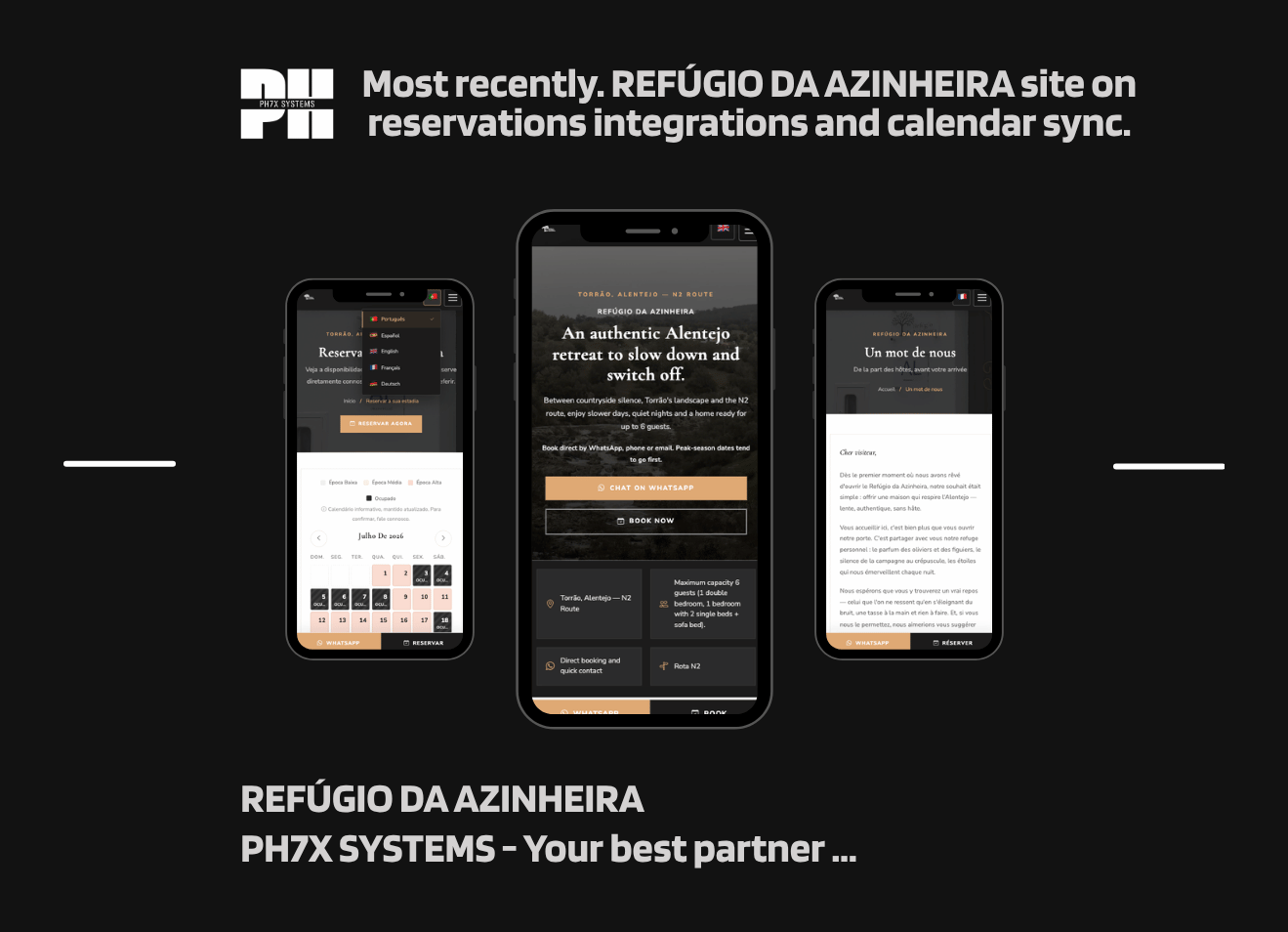 Refúgio da Azinheira, mehrsprachige Buchungswebsite von pH7x Systems