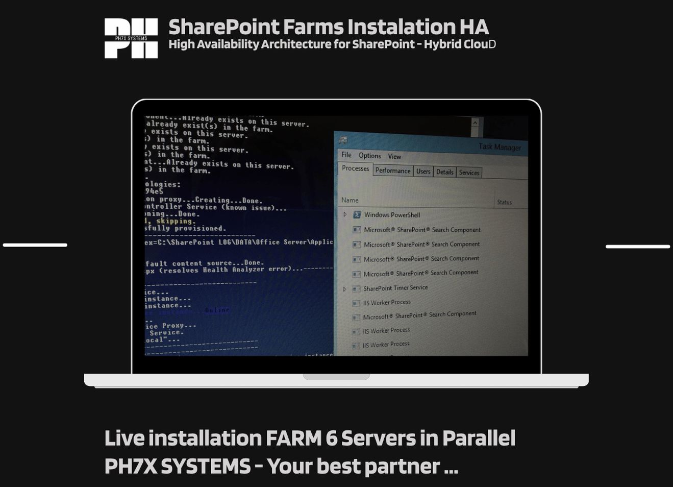Multi-server SharePoint farm installation in high availability, across six servers, by pH7x Systems